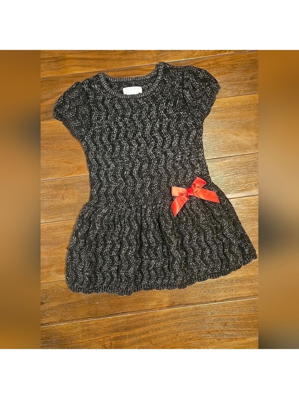 WONDERKIDS GIRL'S BLACK & SILVER GLITTERY SHORT SLEEVED SWEATER DRESS SIZE 5T